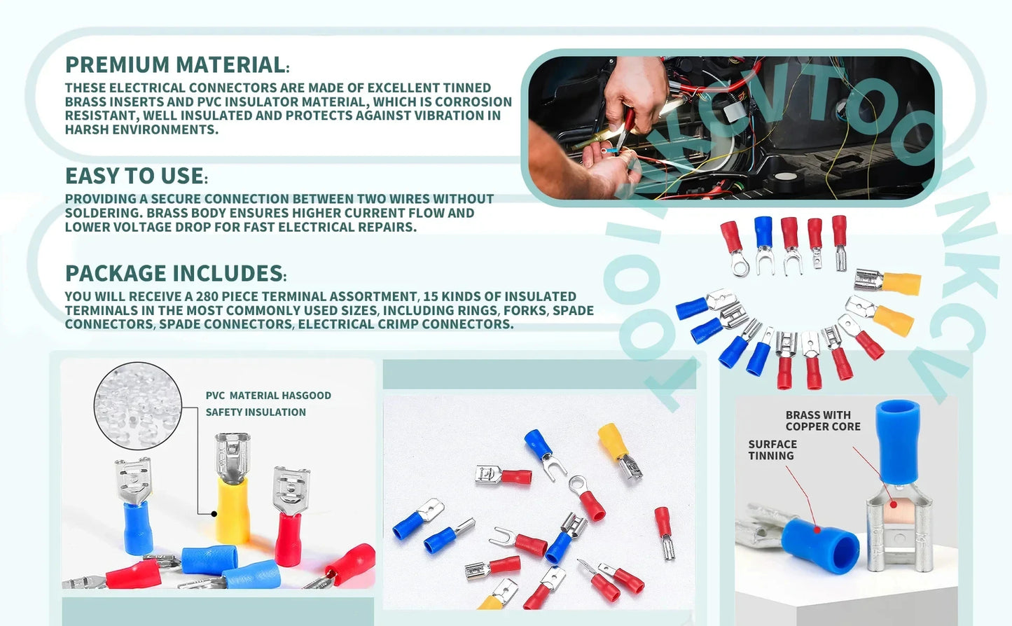 Vehicle Electrical Wire Connectors Kit Assorted Male Female Spade Ring Fork Butt Quick Splice Insulated Terminals For Automotive