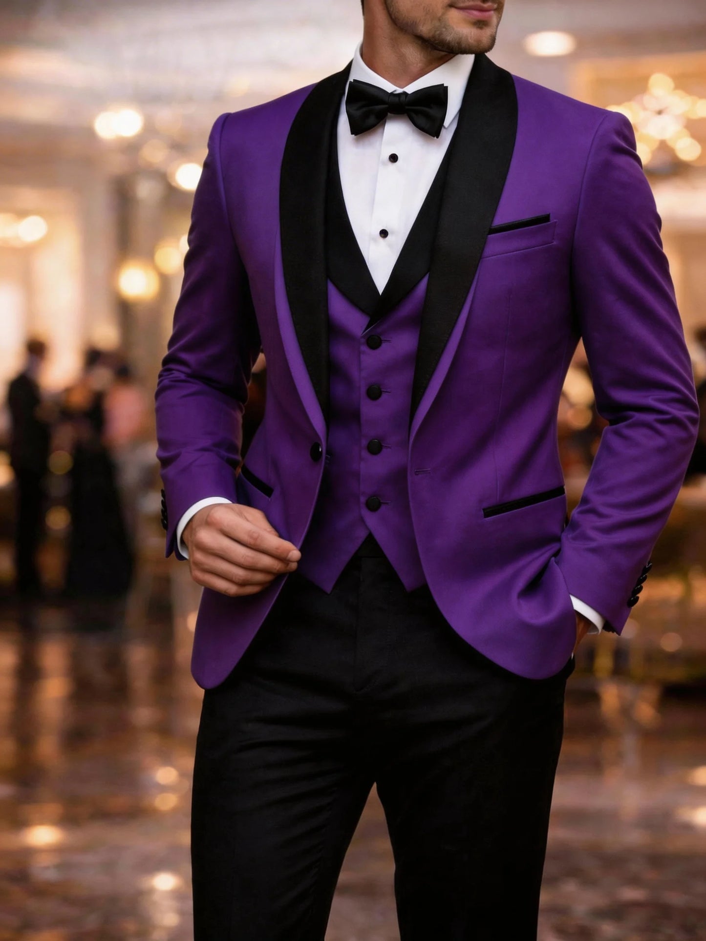 Men's Slim Fit Business Suit Black Shawl Lapel Casual Tuxedos for Wedding Groomsmen Suits Set
