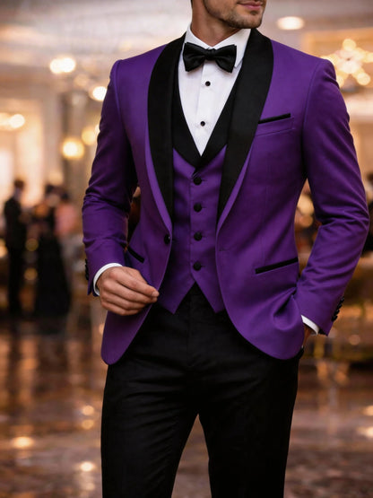 Men's Slim Fit Business Suit Black Shawl Lapel Casual Tuxedos for Wedding Groomsmen Suits Set