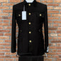 Safari Suits for Men with Stand Collar 2 Pieces Single Breasted Wedding Suit Gold Buttons Formal Casual Groom Prom Wear