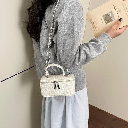 Retro Women Crossbody Bag Woven Pattern Soft PU Leather Handbag Multi Function Adjustable Chain Strap Shoulder Bag for Commute