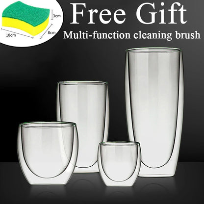 80ML Double Wall Glass Cup 1/12PCS Transparent Handmade Heat Resistant Tea Drink Whisky Wine Set Espresso Coffee Milk Mugs Gift