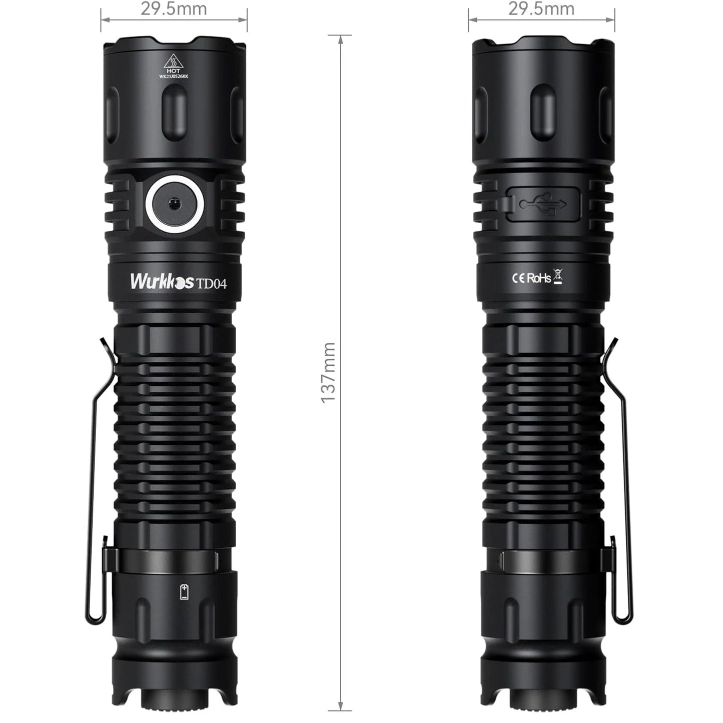 Wurkkos TD04 21700 EDC Self Defense Tactical Flashlight  Powerful 3000LM Rechargeable Torch XHP50D HI LED Lamp IP68 Dual Switch