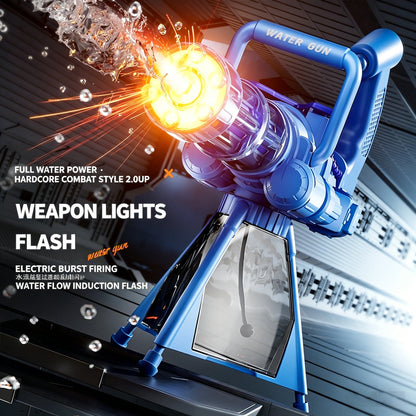 Gatling Rotating Electric Water Gun with Light-Up High Speed Continuous Shooting Powerful Water Blaster Summer Outdoor Toy
