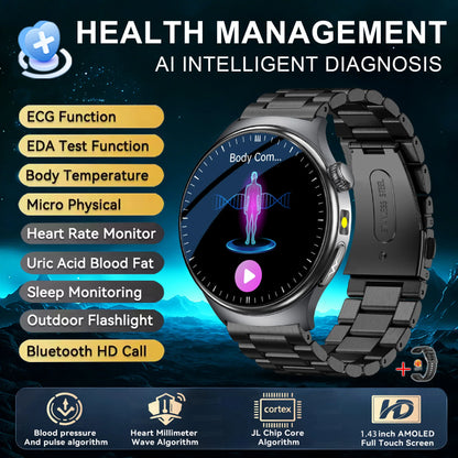 2026New Nursing Grade Health Smartwatches For Men Women Precision Detection Heart Rate Blood Fats Uric Acid ECG+PPG Smart Watch