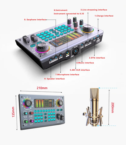 Zealsound Professional Podcast Live SoundCard Equipment Bundle with 48V XLR Microphone for PC Recording Singing Streaming Gaming