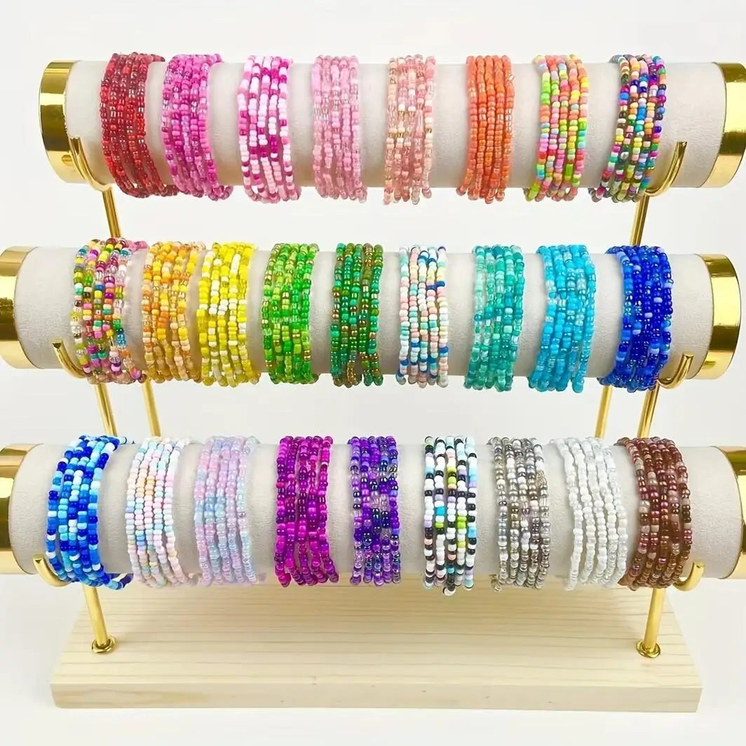 10/15/20/30/40pcs Colorful Rice Beads Bracelet Set For Women Candy Color Summer Vacation Beach Charm Jewelry Gift For Girls