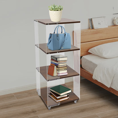 3-layer Rotating Acrylic Bookshelf with Wheels,Standing Small Corner Bookcase for Home Study Office