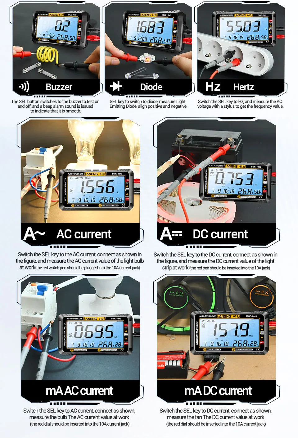 Smart Multimeter Detector 4000 Count Digital  AC/DC Curent Voltage Resistor Measurement  3 in 1 Professional Test Tool ANENG 613