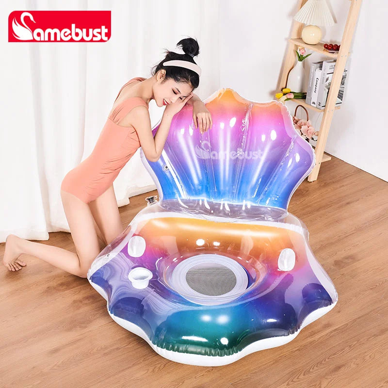 Camebust Shell-shaped Outdoor Inflatable Air Sofa Foldable Camping Lounge Chair with Mesh Bottom Design for Comfortable Seating