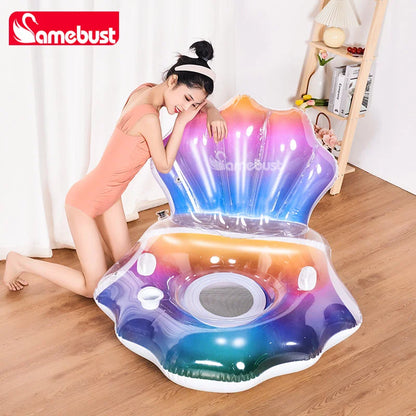 Camebust Shell-shaped Outdoor Inflatable Air Sofa Foldable Camping Lounge Chair with Mesh Bottom Design for Comfortable Seating