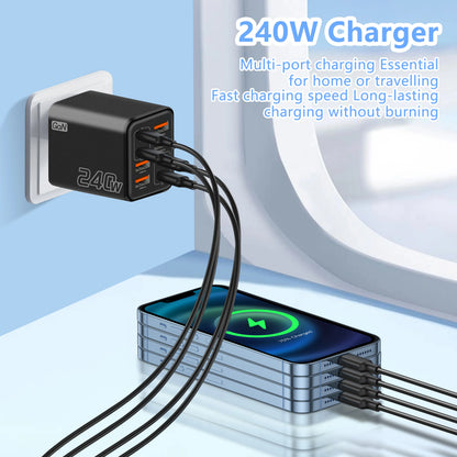 Ładowarka GaN USB C 240 W 8 w 1 Szybkie ładowanie Ładowarka do telefonu Zasilacz do iPhone'a Samsung Xiaomi Typ C Ładowarka ścienna z wtyczką EU/US