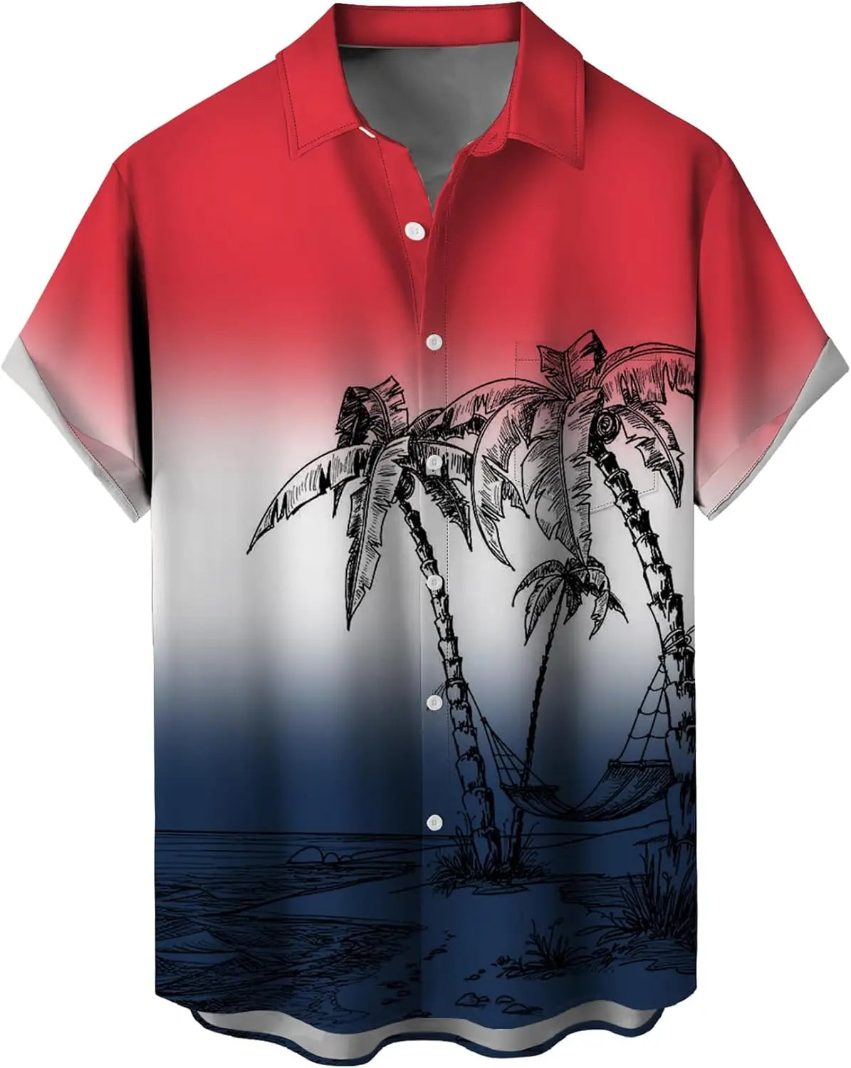 Summer Men's Gradient Sketch Coconut Tree 3D Printed Shirt, Vintage Hawaiian Tropical Quick Drying Loose Shirt