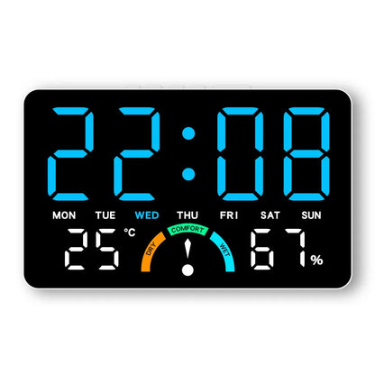 Digital Alarm Clock TEMP Humidity Week Comfort Level Dual Alarm Snooze Table Clock 12/24H Timer Auto Dimmable LED Wall Clock