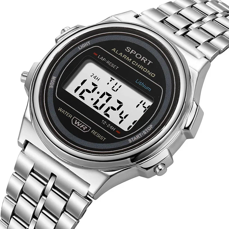 YIKAZE Steel Men's Watch Classic Business Men Digital Watches Alarm Chrono Electronic Wristwatch Sports Clock for Man Women
