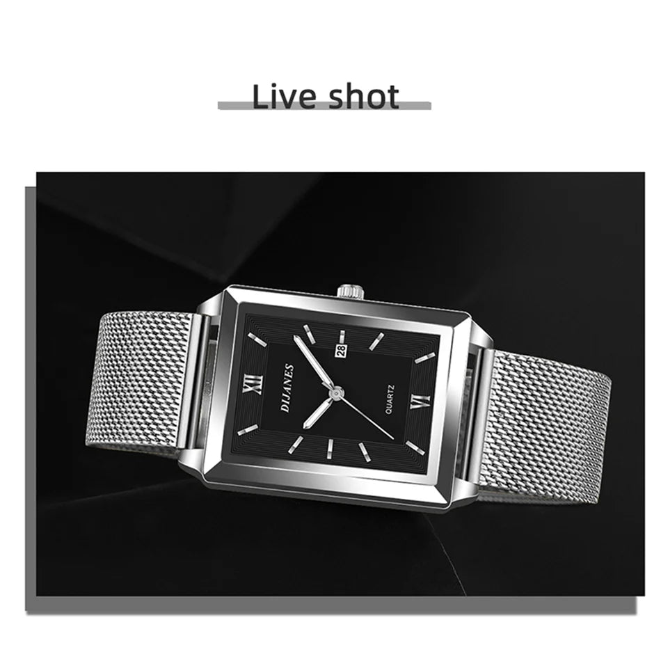 Men's Calendar Date Sport & Leisure Leather Clock 2023 Luxury Business Golden Stainless Steel Mesh Band Quartz Man Watches