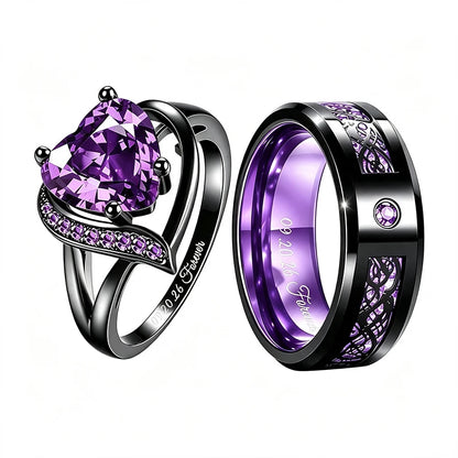 Personalized Couple Rings Set Custom Engraved Heart Cubic Zirconia Engagement  Ring Birthday Gift Wedding Rings Jewelry