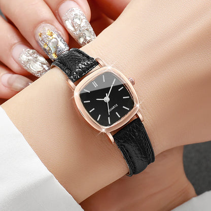 Fashion Minimalism Women Watches Small Square Dial Leather Strap Quartz Watch for Girls Clock（Without Box）
