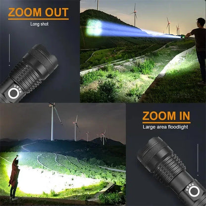 90000LM High Power XHP50 Led Flashlight Rechargeable Torch Zoom Usb Hand Lantern Camping Outdoor Waterproof Emergency