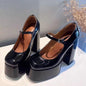 Women Heels Elegant Pumps Lady Shoes PU Leather Chunky Platform Punk Square Head Party Prom Sandals Fashion Outdoor Shoes Female