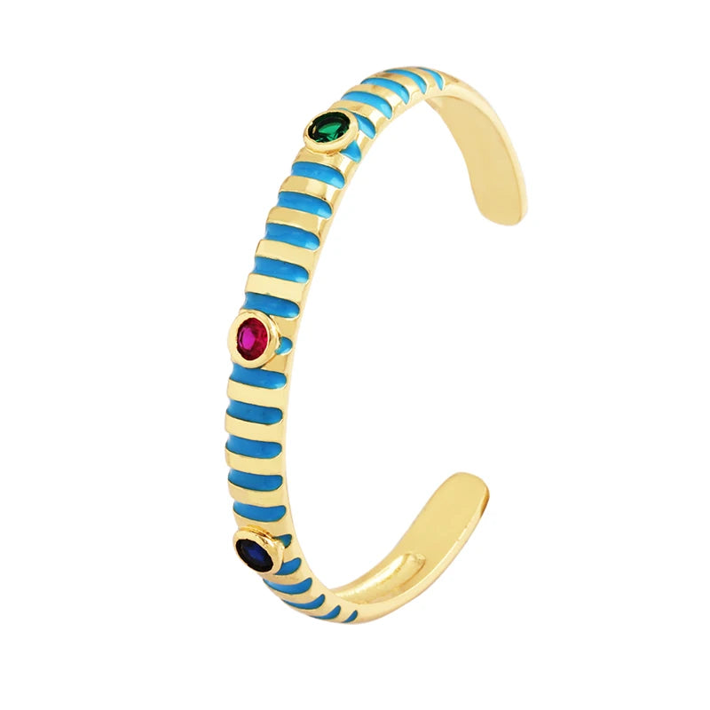 Fashionable Multicolor Gold Plated Gemstone Charm Bangle,Fine Colorful Enamel Open Adjustable Bracelet Jewelry Supply  Q35