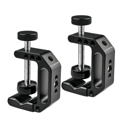 Lanxire Universal C Clamp Mount with 1/4" & 3/8" Threads, Heavy Duty Desktop Clamp for Mic/LCD Monitor/Webcam, Studio - 2Packs