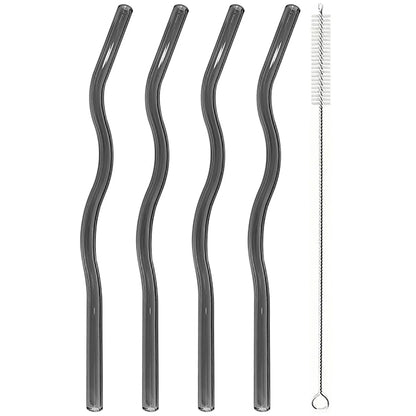 4pcs 200*8mm Glass Straws Wavy Colorful Drinking Straw Set with Brush High Borosilicate Glass Straw Kitchen Party Bar Drinkware