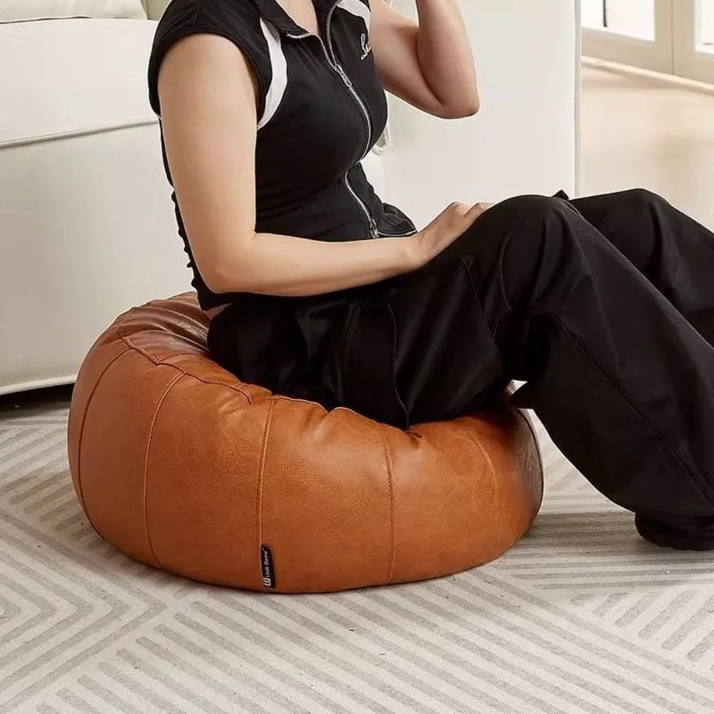 New PU Leather Unstuffed Storage Leg Bench Need to Fill Clothes Round Storage Pouf Minimalist Nordic Sofa Footstool Living Room