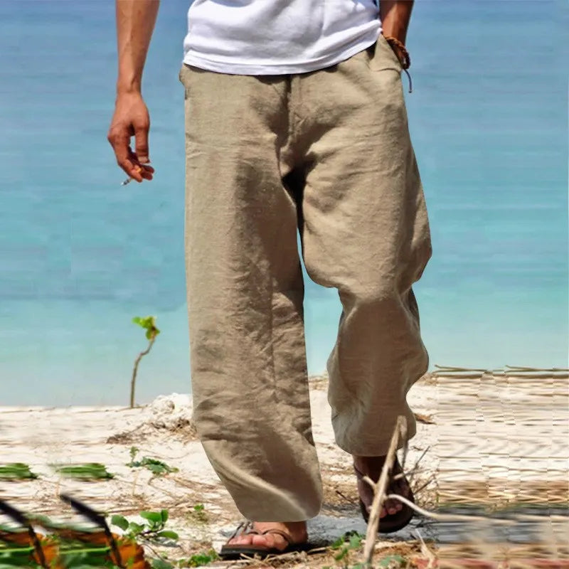 2024 Spring/Summer New Men's Cotton Pants Summer Fashion Casual Solid Color Loose Plus Size S-5XL Jogger Trousers