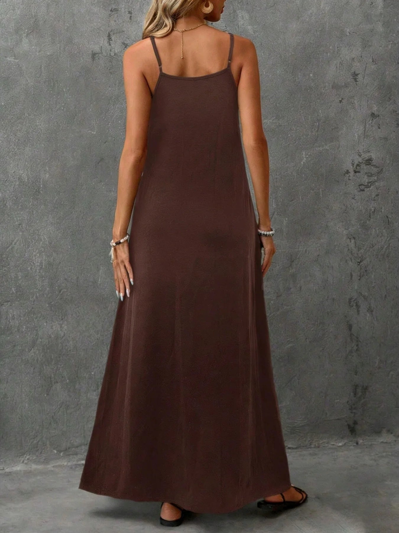 2026 casual and elegant women's clothing - loose solid color backless camisole V-neck sleeveless dress long skirt
