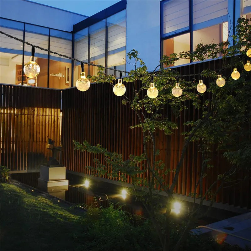 Solar String Lights Outdoor 200 LED Crystal Globe Lights Waterproof Solar Festoon Fairy Light for Garden Christmas Party Decor