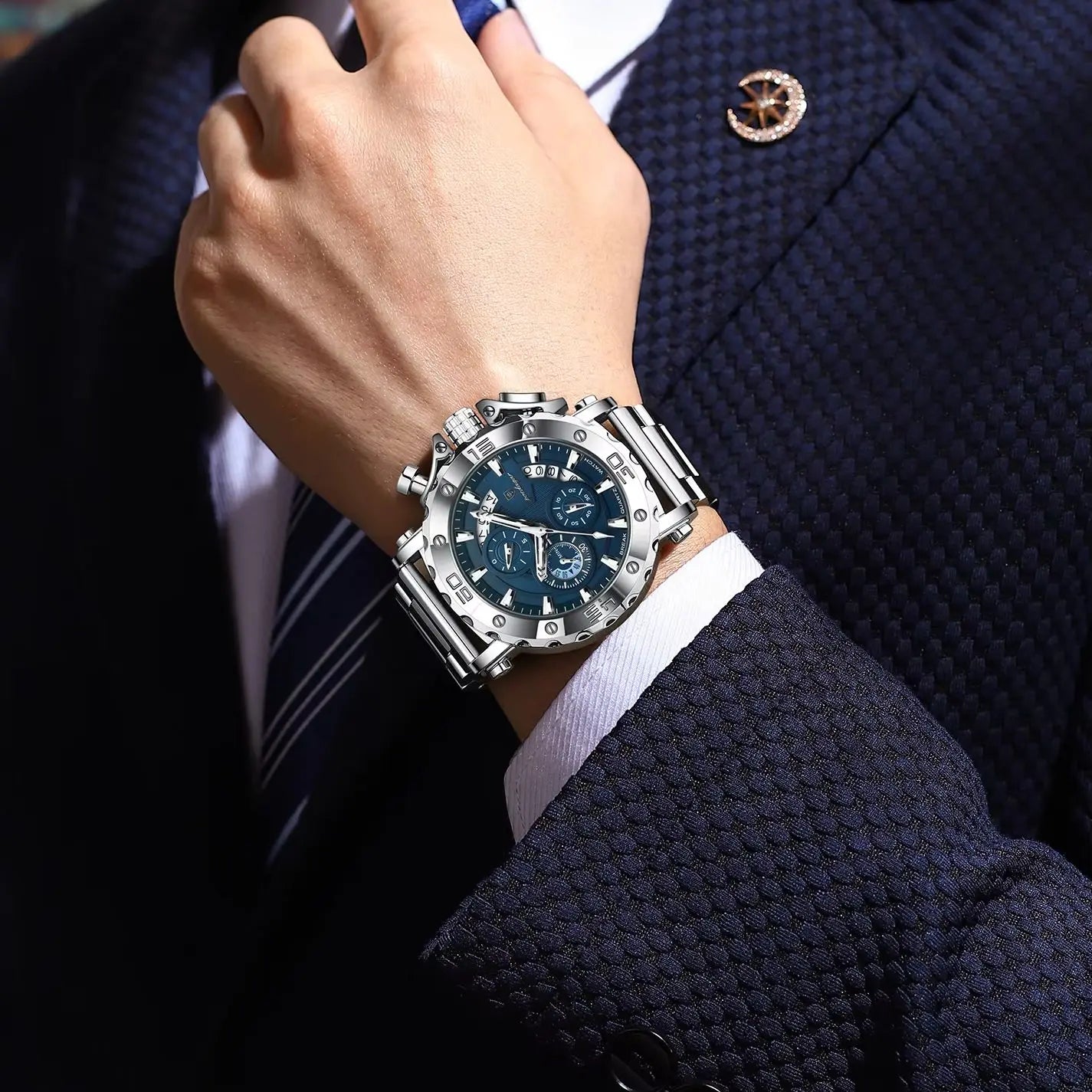 POEDAGAR Top Business Men's Wristwatch Luminous Waterproof Man Clock Chronograph Calendar Stainless Steel Quartz Watches For Men