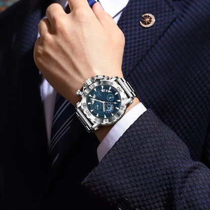 POEDAGAR Top Business Men's Wristwatch Luminous Waterproof Man Clock Chronograph Calendar Stainless Steel Quartz Watches For Men