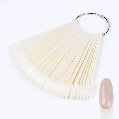 50pcs False Nail Display Tips Clear Nature Color Chart Oval Fan Style UV Gel Polish Swatch Shows Palette Practice Manicure Tools