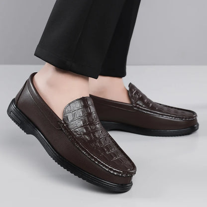 Men's Slip-On Loafers, Comfortable Soft Sole Business Leather Shoes, Breathable Anti-Slip Outdoor Casual Shoes-HT509