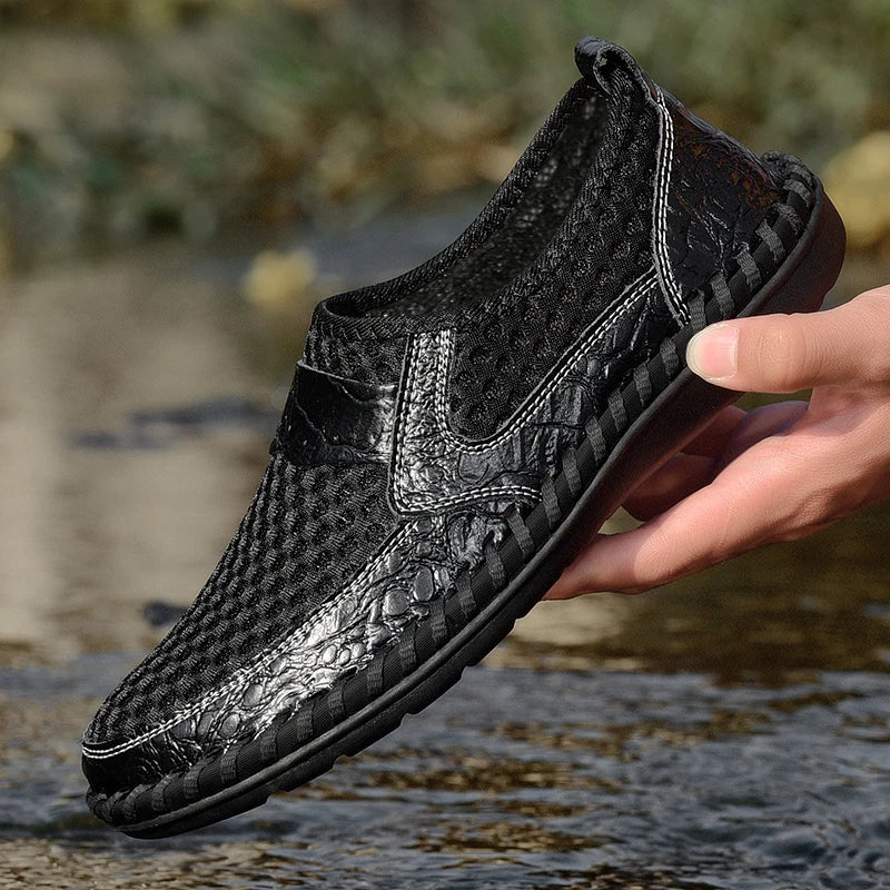 CLOHOO Hand-Sewn Casual Mesh Men's Shoes Comfortable Breathable Upper Fabric Durable Stitching Lightweight Footwear