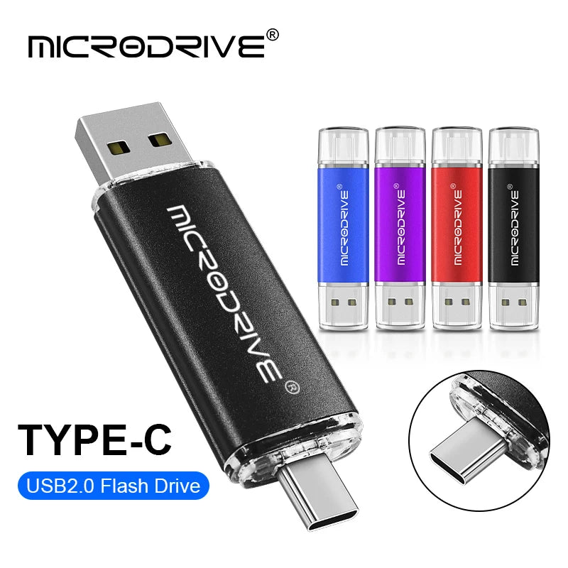 OTG Pendrive 2 in 1 type c USB 2.0 Flash Drive 1GB 128gb 64gb cle usb memoria usb metal stick 32gb 8gb Pen Drive for Android