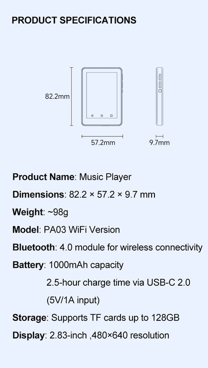 Android and WiFi MP3 Player 2.8 inchs Bluetooth Speaker Online Music Streaming Built in Play Store Spotify Apple Music deezer