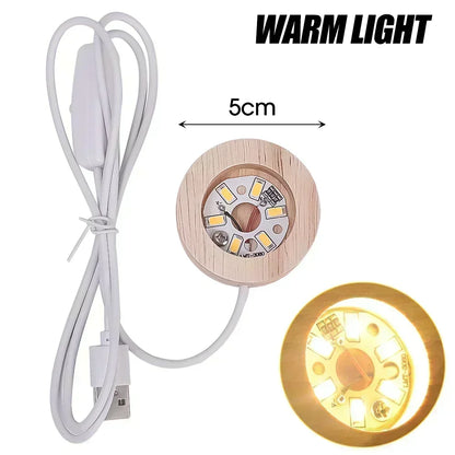 5-8cm Solid Wood LED USB Lamp Holder Display Base Night Light Luminous Bottle Coasters Crystal Ball Glass Ornament Stand Decor