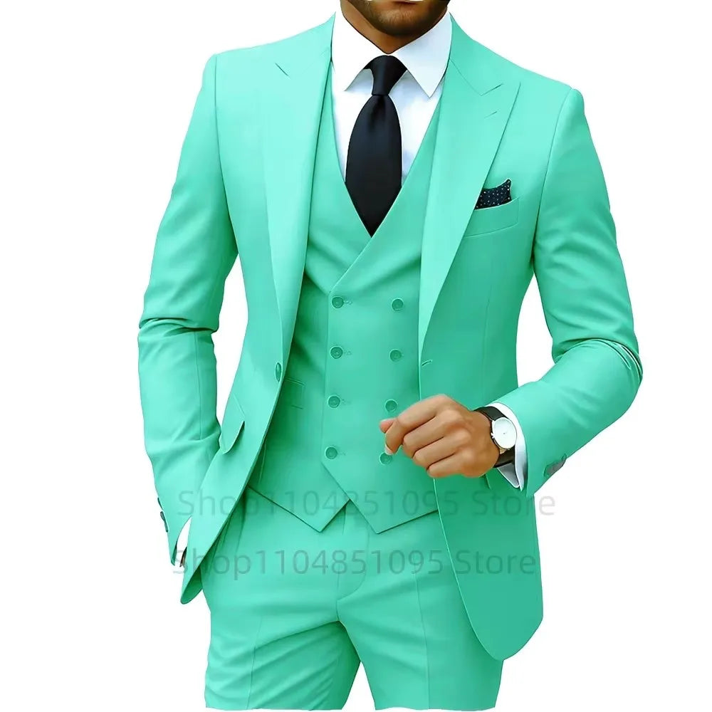 Slim Fit 3-Piece Men's Suit Set for Office Formal Business Wedding Groom Tuxedos Jacket Vest Pants Casual Male Men Clothing