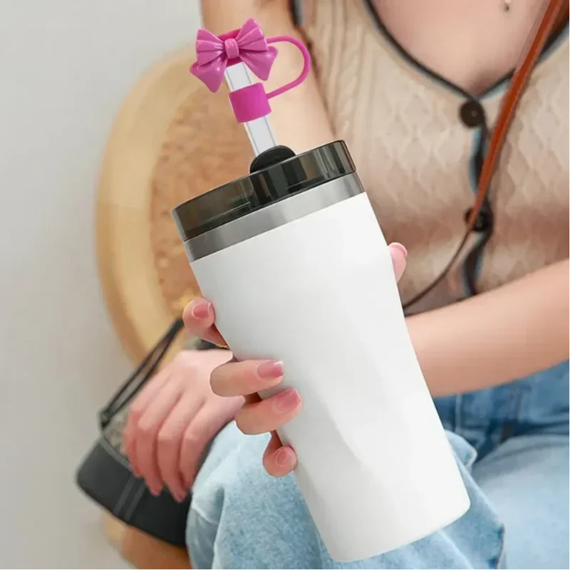 New Cute Bow Straw Cap Covers Silicone Straw Toppers Cap For Stanley Cups Accessories Straw Dust Cap For 10mm Diameter Straws