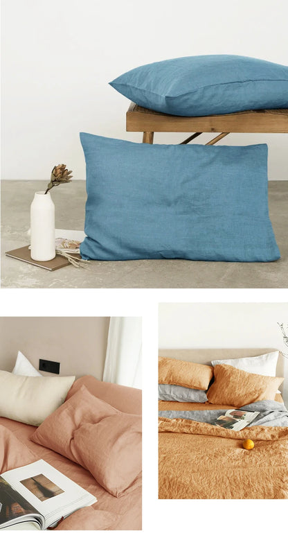 100% French Linen Soft Breathable Pillow Covers Decorative Square Throw Pillow Covers for Bed Couch Sofa Envelope Closure