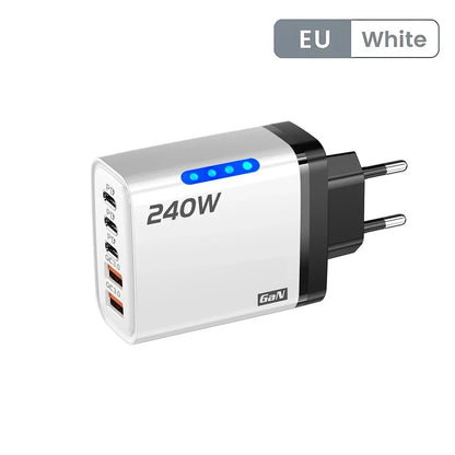 240W GaN 2USB+3Type C Desktop Phone Charger With LED Light Multi Ports Quick Charge 3.0 Adapter For iPhone Samsung Huawei Tablet
