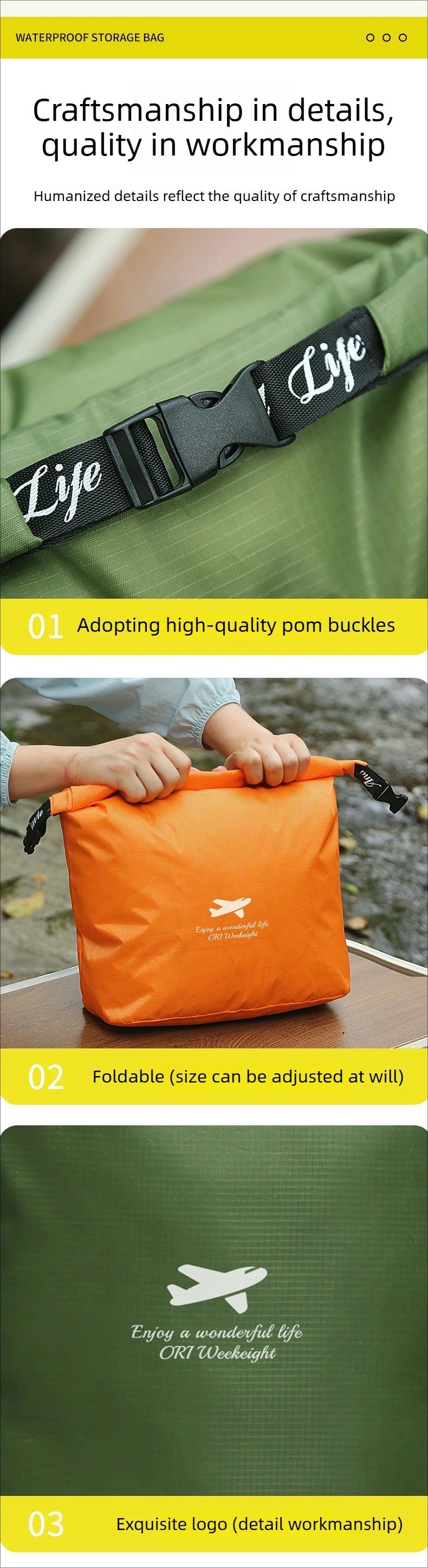 Waterproof Rolled Storage Bag Oxford Cloth 420d Dry Bag Outdoor Travel Hiking Beach Foldable Dispenser Portable Organizer Pack