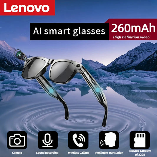 Lenovo AI Smart Bluetooth Glasses HD 6K 260Mah Multifunction Calling Translate Voice Assistant Music Player Camera Glasses 2026