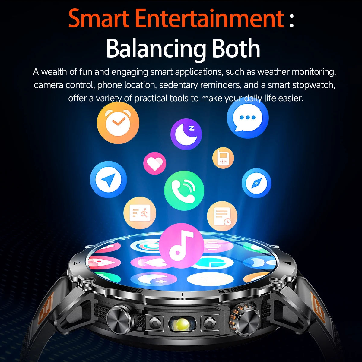 Smartwatch LIGE 2026 wojskowy, bateria 1400mAh, dla mężczyzn, latarka zewnętrzna, wodoodporność IP68, pulsometr, połączenia Bluetooth, bransoletka sportowa