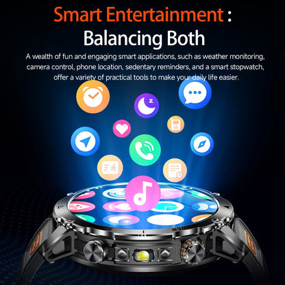 Smartwatch LIGE 2026 wojskowy, bateria 1400mAh, dla mężczyzn, latarka zewnętrzna, wodoodporność IP68, pulsometr, połączenia Bluetooth, bransoletka sportowa