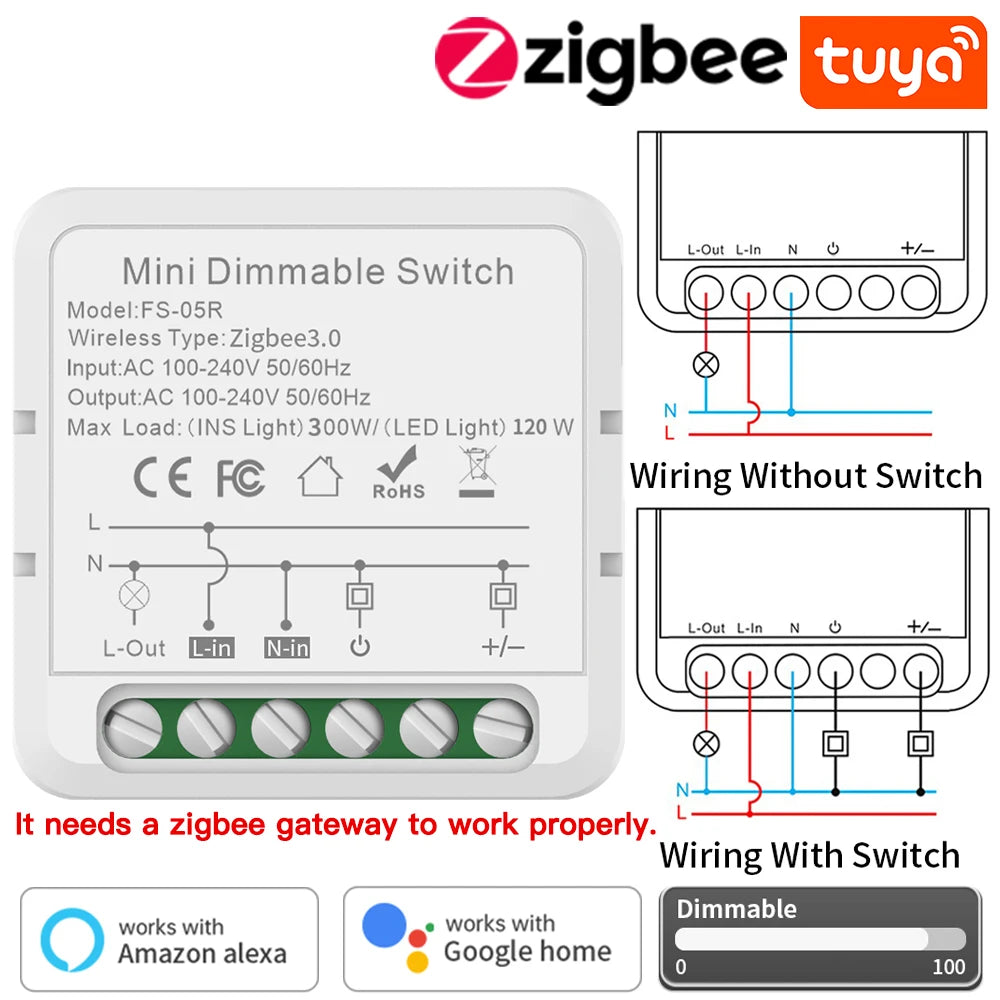 TNCE Tuya wifi Dimmer ZigBee Module Supports 2 Way Control LED Lights Dimmable Switch Work with smart life app Alexa Google Home