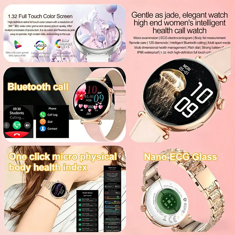 Smartwatch zdrowotny klasy pielęgniarskiej dla kobiet z ekranem AMOLED HD, wodoodpornością IP68, ciśnieniem krwi, połączeniami BT – modny zegarek dla kobiet