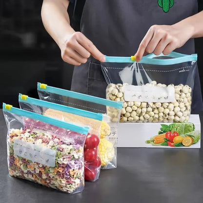 3 Sizes Food Grade Reusable Fresh Keeping Bags Zip Lock Seal Stand Up Storage Bags for Fridge Food Organization For Home Fridge